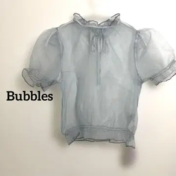버블스 Bubbles 시어 블라우스 퍼프 슬리브 상의 블루 스카이블루