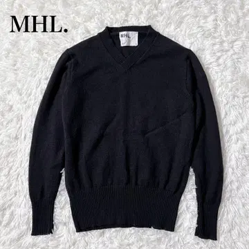 MHL 울 코튼 니트 스웨터 블랙 V넥 L