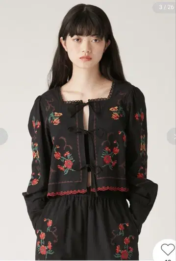 LILY BROWN 빈티지 자수 리본 자켓 (블랙)