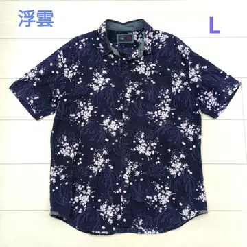 부유구름 벚꽃 패턴 면 셔츠 네이비 L 사이즈