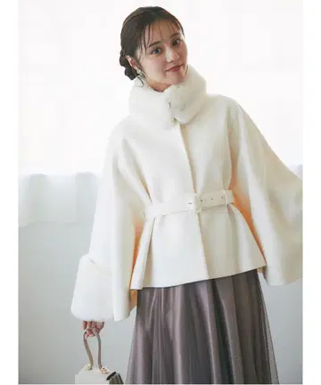 tocco closet 2WAY 퍼 & 벨트 포함 케이프형 코트