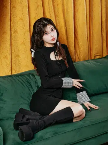 프론트 오픈 니트 미니 원피스 FREE 사이즈
