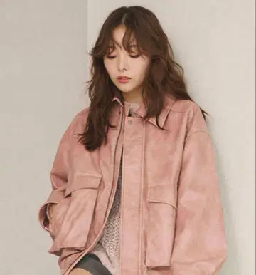 LILY BROWN 빈티지 가죽 블루종 핑크