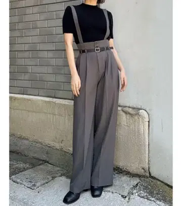MURUA 인조 가죽 벨트 서스펜더 팬츠