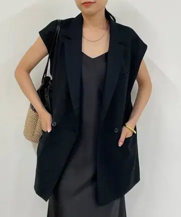 린넨 베스트 자켓 블랙