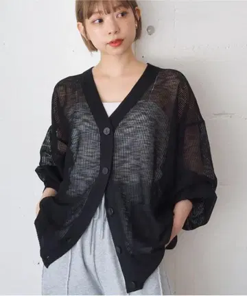 tiptop 팁탑 슬라브 시어 V넥 BIG 가디건