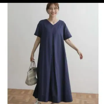 린넨 코튼 V넥 플레어 원피스 블랙
