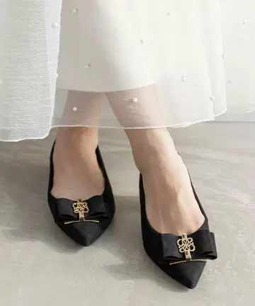 RANDA 모노그램 부품 리본 플랫 펌프스 24.0cm