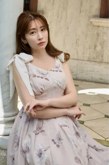 herlipto 해바라기 프린트 미디 드레스 M