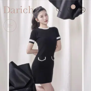 Darich 바이컬러 라인 니트 미니 원피스 블랙