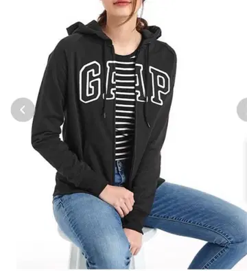 GAP 플리스 로고 지퍼 후드티 블랙 S