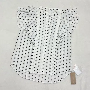 레이디 아젤 데콜테 아키 시어 프릴 소매 블라우스 도트 무늬