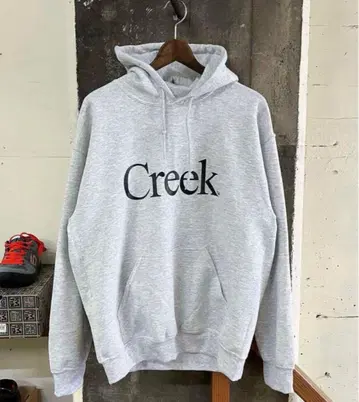 creek angler's device 로고 그레이 후드티