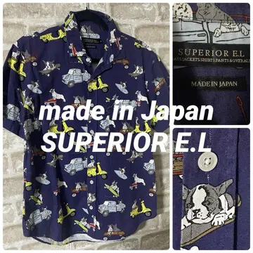 SUPERIOR E.L 남성용 L 반팔 셔츠 보스턴 테리어 강아지 패턴