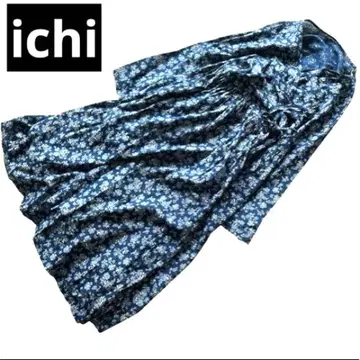 ichi 롱 원피스 꽃무늬 개더 오버 사이즈 코튼 블루
