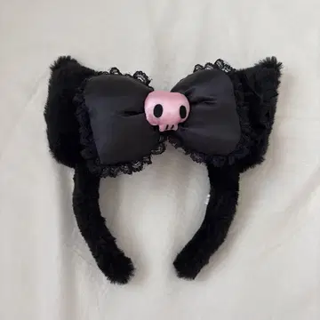 검은 고양이 귀 머리띠 스컬 리본 포함