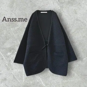 Ansimy 퀼팅 점퍼 드로 코드 긴팔 리본 아우터 블랙