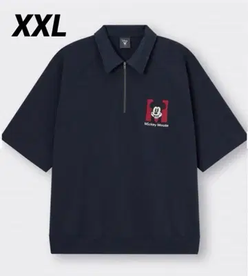 지유 GU 스웨트 셔츠 하프 지퍼 디즈니 자수 미키 XXL