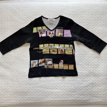 KUNIO COLLECTION 개와 고양이 프린트 V넥 티셔츠