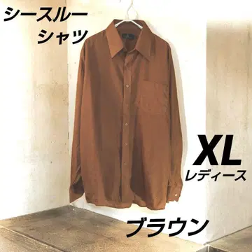 시어 시스루 셔츠 여성용 XL 사이즈 브라운 폴리에스테르