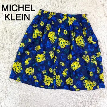 MICHEL KLEIN 블루칼라 꽃무늬 무릎 기장 플레어 스커트
