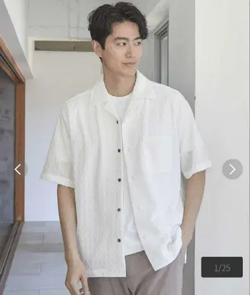남성용 비기 아가일 JQD 오픈 카라 반팔 셔츠