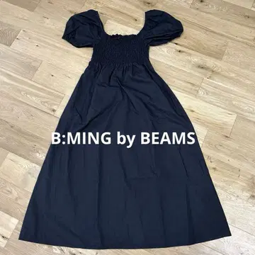 B:MING by BEAMS 코튼 셔링 롱 원피스 블랙