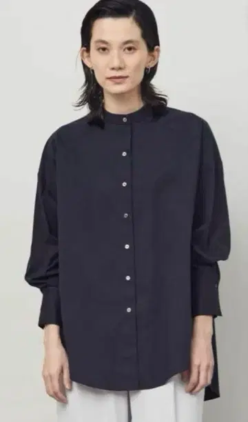 Soeju 소주 밴드 카라 롱 셔츠 네이비 F 사이즈