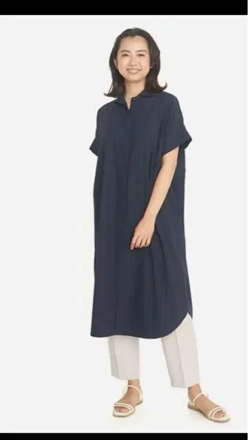 네이비 반팔 셔츠 원피스