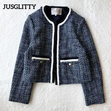 25SS JUSGLITTY 트리코 트위드 자켓 네이비 노카라