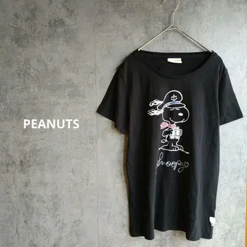 피넛 빅 프린트 티셔츠 반팔 상의 캐주얼 스누피 블랙 L