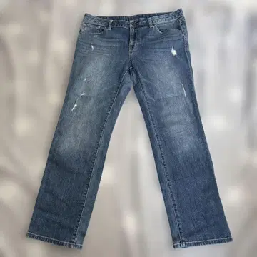지유 여성 데미지 가공 스트레이트 데님 팬츠 XL 사이즈
