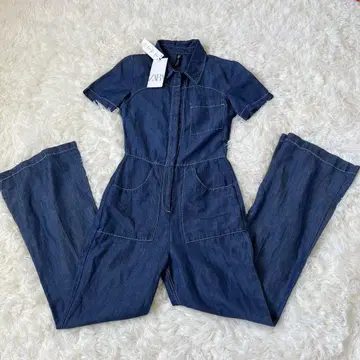 ZARA 자라 린넨 혼방 데님 츠나기 올인원 점프 수트 반팔