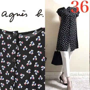 agnes b. 에네스베 앞뒤 2way 튜닉 블라우스 꽃무늬 블랙 36