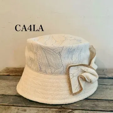 CA4LA 화이트 버킷 햇 리본 포함