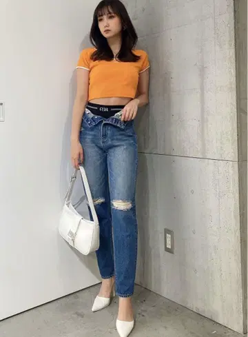 택 포함 새상품 GYDA 제이다 H/W SLEEK KNEE 데미지 데님