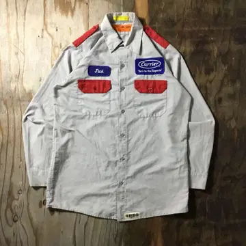 90s RED KAP 워크 셔츠 그레이 에폴렛 기업 레어 컬러