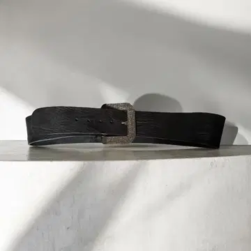 블랙 가죽 벨트 큐빅 버클 이탈리아 천연 가죽 블랙