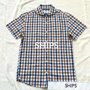 새상품급 SHIPS 반팔 셔츠 호리존탈 칼라 체크 쉘 버튼 봄/여름