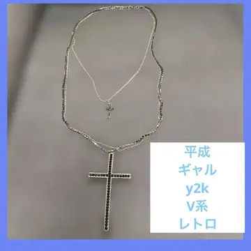 y2k 헤이세이 갸루 십자가 3중 레이어드 큐빅 롱 목걸이 V계