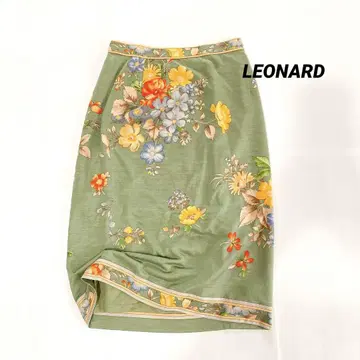 LEONARD 레오나르 꽃무늬 그린 76 무릎 기장 스커트
