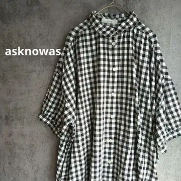 아즈노아즈 셔츠 원피스 롱 깅엄 체크 루즈핏 버튼