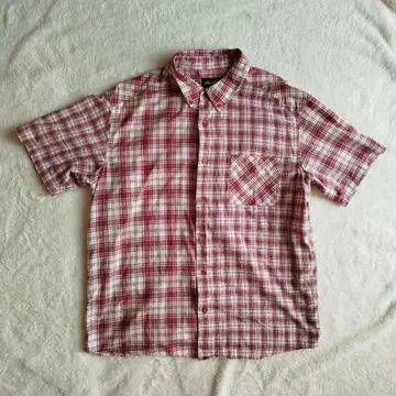 Eddie Bauer 반팔 셔츠 XL 레드/화이트 체크 무늬