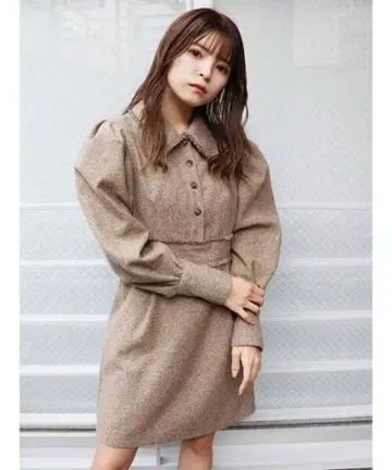 MURUA 트위드 파워 숄더 원피스 모카 사이즈: 1