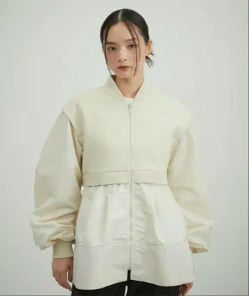 ADAM ET ROPE' 나일론 콤비 페플럼 지퍼 가디건 블루종