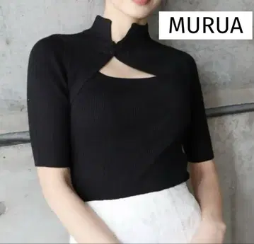 MURUA 차이나 타이트 하프 니트 무루아 블랙 상의