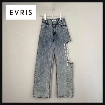 EVRIS 에브리리스 사이드 데미지 와이드 데님 팬츠