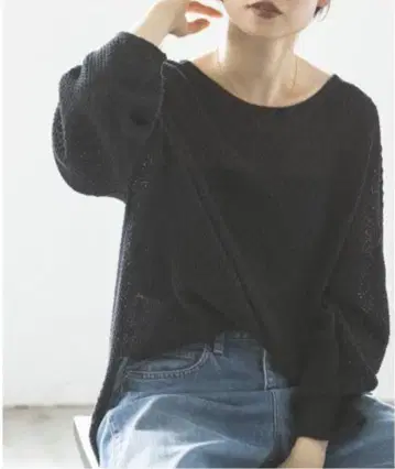 Noble 노블 페이퍼 얀 카노코 BACK V 풀오버 블랙
