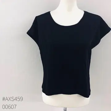 FLORAL 프렌치 슬리브 블라우스 네이비 U넥 무지 L 사이즈