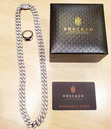 KRKC&CO 새상품급 CZ 쿠바 체인 화이트 골드 목걸이